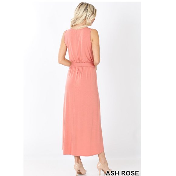 Ruby Red Tulip Dress Belted Sleeveless  - Hi-Low Summer dress - Picture 4 of 4